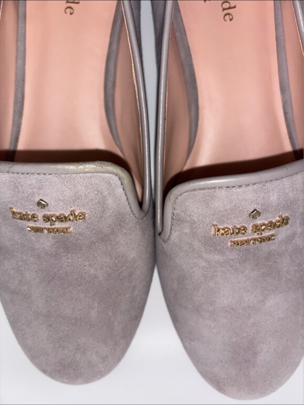 kate spade Gray Suede Slip-On Loafers with Gold Logo - Picture 6 of 12